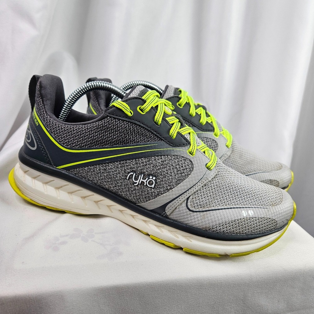 Ryka Womens Nite Run Reflective Running Sneaker Grey / Lime Size 9.5M Athleisure